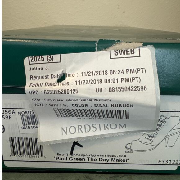 Paul Green Size 9 Sabrina Sandal Sisal Nubuk 3 1/2" Stacked Heel - Picture 7 of 15